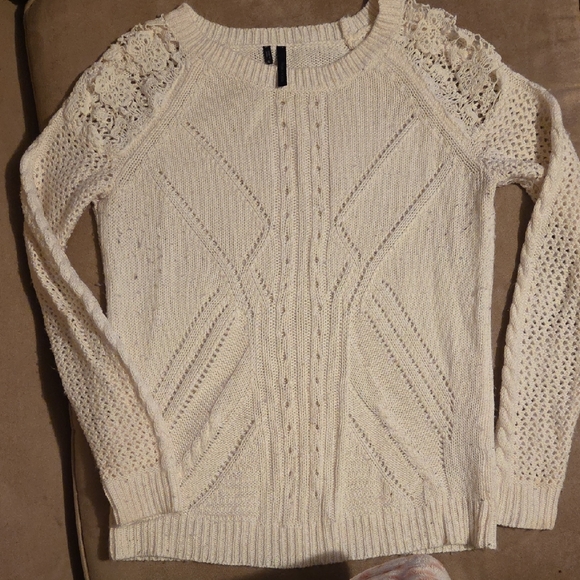 Maurices Sweaters - Maurices Cream Cable Knit Sweater with Lace Shoulder